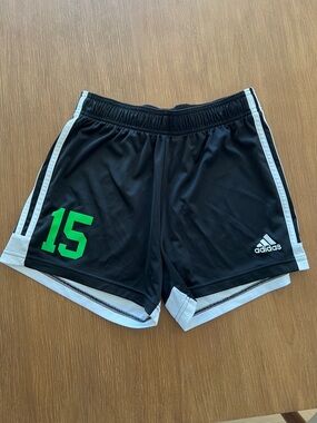 adidas Black Athletic Shorts with White Trim and Green '15'